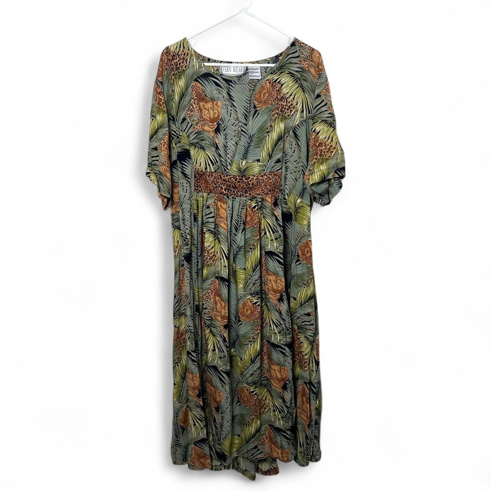 Vintage Fern Wear Rayon leopard and tropical print Maxi dress #tropical #leopard